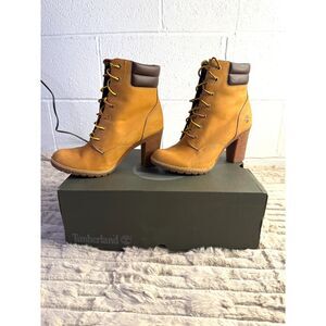 Timberland Women's Wheat Leather Lace-Up High Heel Ankle Boots Size 7